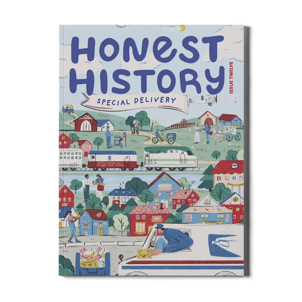 honest history magazine issue 12 cover about the postal service, mail history and airplanes written for kids ages 6–12