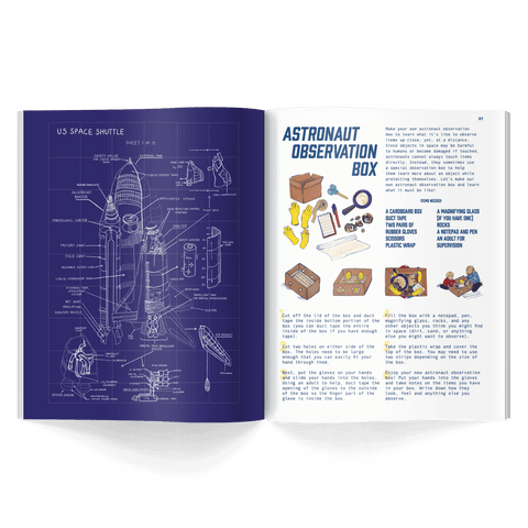 astronaut observation box and us space shuttle story from honest history magazine issue 5 about outer space, astronauts, the race to the moon and laika written for kids ages 6–12