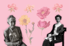 Images flowers around portraits of Anna Cooper and Grandma Moses