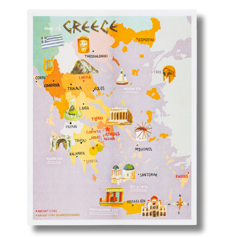Map of Greece risograph print