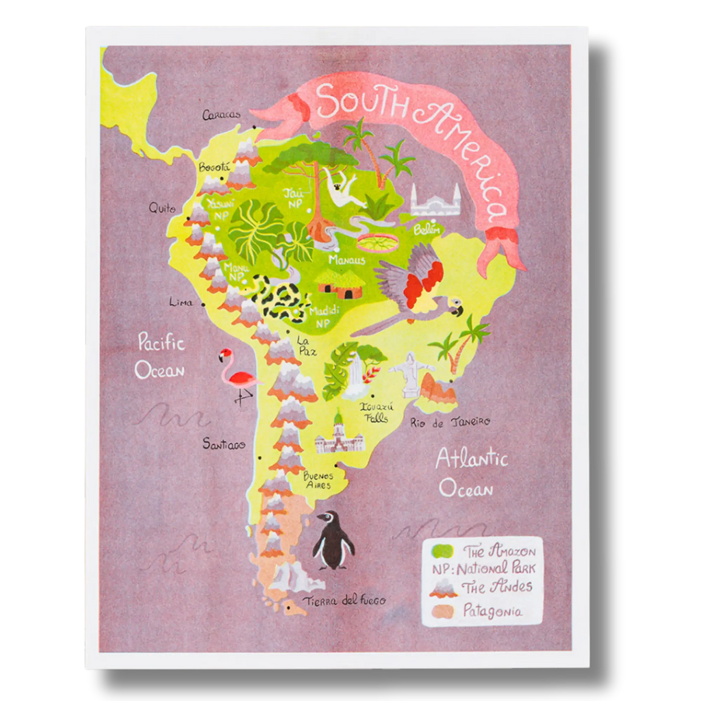 Map of south america risograph print
