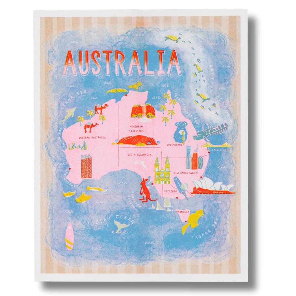 Map of Australia Risograph Print