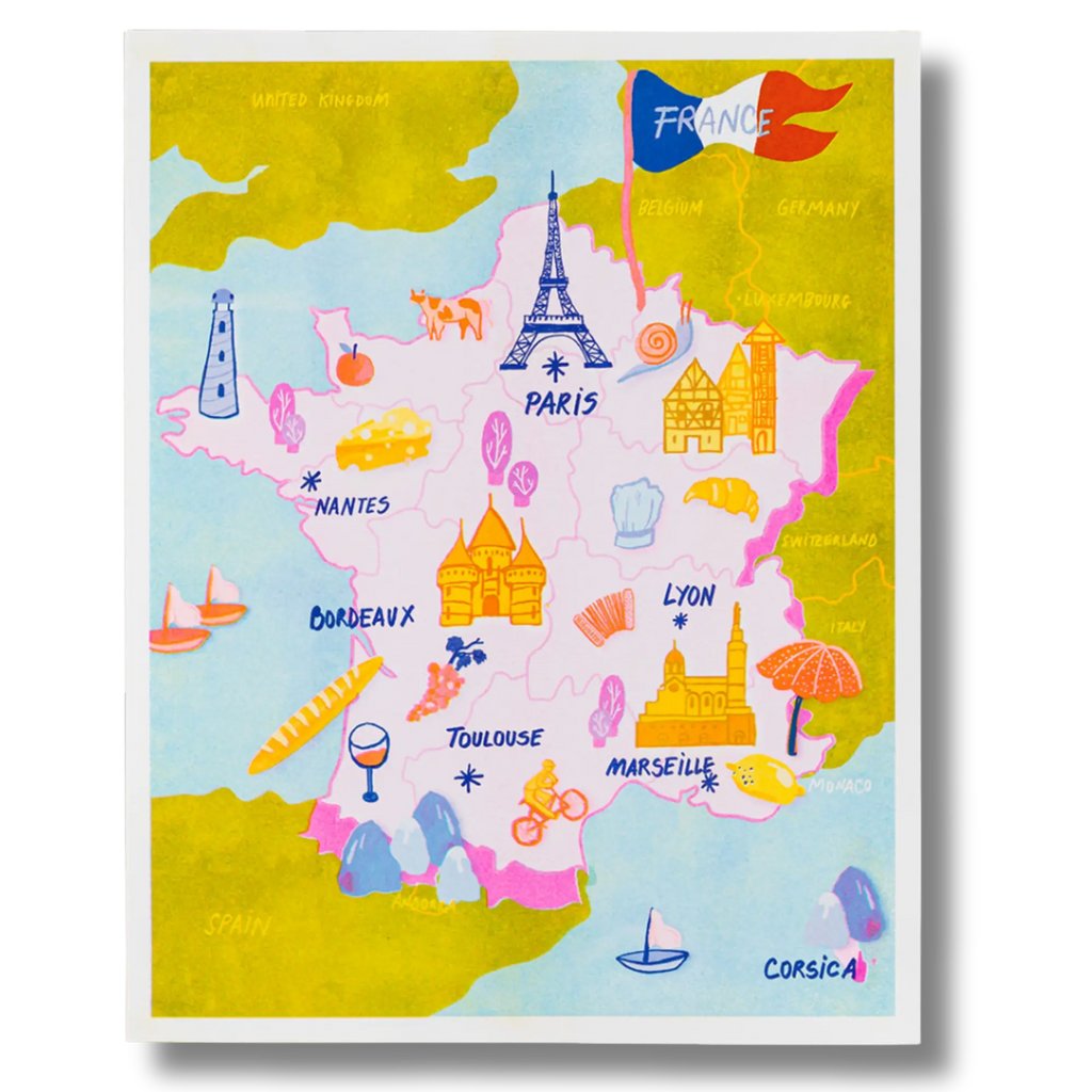 Map of France Risograph Print
