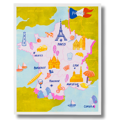 Map of France Risograph Print