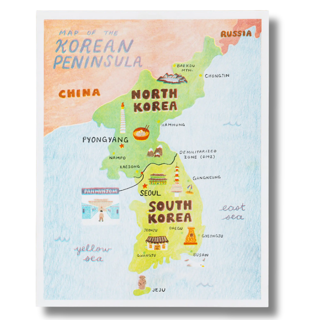 Map of Korean Peninsula risograph print
