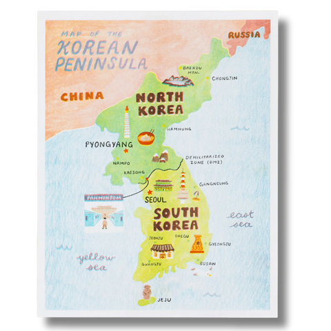 Map of Korean Peninsula risograph print