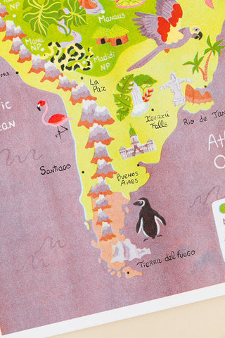 Map of South America featuring cities and topography of the continent.