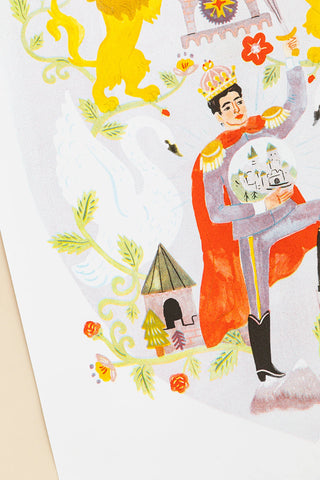 Close up of King Ludwig Risograph print by Sarah Walsh