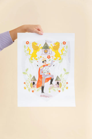 Hand holding King Ludwig Risograph print by Sarah Walsh