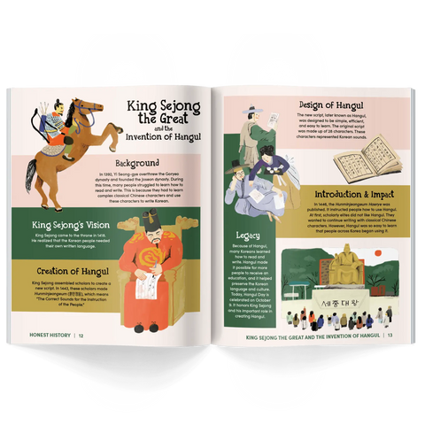 Honest History magazine for kids Issue 27 article featuring King Sejong the Great