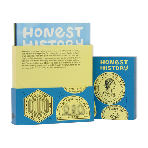 front of Capsule collection 1 featuring the first six issues of honest history magazine for kids ages 6-12