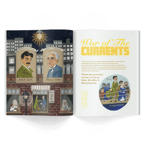 war of the currents story from honest history magazine issue 3 about thomas edison, nikola tesla, and electricity written for kids ages 6–12